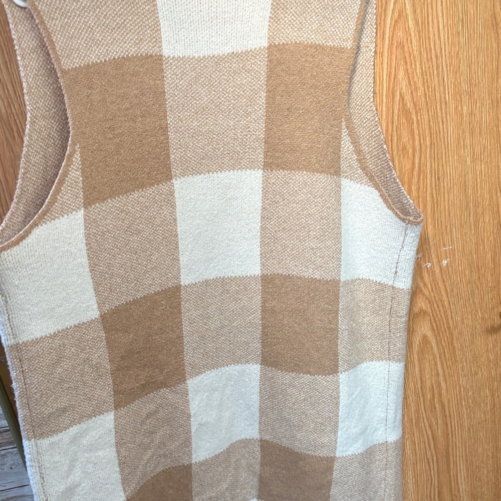 Steve Madden Tan and Cream PlaidLong   Sweater Vest - Picture 6 of 7